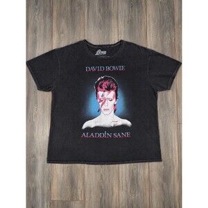 David Bowie Aladdin Sane Mens 2XL Black Acid Wash Graphic Band T-Shirt